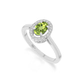 natural peridot solitaire halo engagement rings in sterling silver